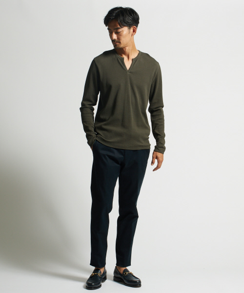 DESIGNWORKS(デザインワークス)の「60/2ベアワッフル ヘンリー(Tシャツ/カットソー・メンズ・ホワイト/ブラック/カーキ・S/M/L)」の6枚目の写真