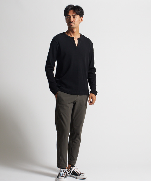 DESIGNWORKS(デザインワークス)の「60/2ベアワッフル ヘンリー(Tシャツ/カットソー・メンズ・ホワイト/ブラック/カーキ・S/M/L)」の8枚目の写真