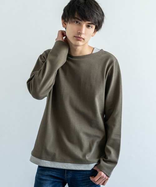 Audience(オーディエンス)の「【Upscape Audience】日本製/国産BSQボーダー度詰天竺ボートネックレイヤードカットソー(Tシャツ/カットソー・メンズ・ブラック×ホワイト/ホワイト/トップグレー/ネイビー/ホワイト×ネイビー/ブルー系その他/ブラック/カーキ/キナリ/ホワイト×ブルー/キャメル/サックスブルー/ターメリック/グレー×ホワイト/ホワイト×ブラック/ブラック系その他・M/L/XL)」の11枚目の写真