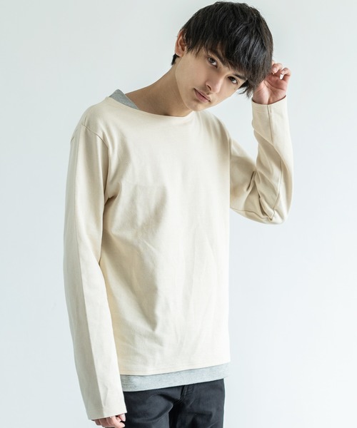 Audience(オーディエンス)の「【Upscape Audience】日本製/国産BSQボーダー度詰天竺ボートネックレイヤードカットソー(Tシャツ/カットソー・メンズ・ブラック×ホワイト/ホワイト/トップグレー/ネイビー/ホワイト×ネイビー/ブルー系その他/ブラック/カーキ/キナリ/ホワイト×ブルー/キャメル/サックスブルー/ターメリック/グレー×ホワイト/ホワイト×ブラック/ブラック系その他・M/L/XL)」の5枚目の写真