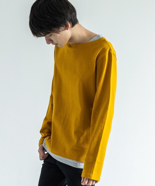 Audience(オーディエンス)の「【Upscape Audience】日本製/国産BSQボーダー度詰天竺ボートネックレイヤードカットソー(Tシャツ/カットソー・メンズ・ブラック×ホワイト/ホワイト/トップグレー/ネイビー/ホワイト×ネイビー/ブルー系その他/ブラック/カーキ/キナリ/ホワイト×ブルー/キャメル/サックスブルー/ターメリック/グレー×ホワイト/ホワイト×ブラック/ブラック系その他・M/L/XL)」の16枚目の写真