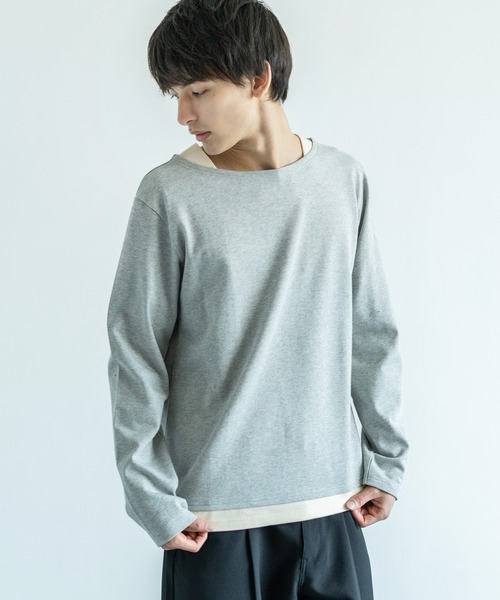 Audience(オーディエンス)の「【Upscape Audience】日本製/国産BSQボーダー度詰天竺ボートネックレイヤードカットソー(Tシャツ/カットソー・メンズ・ブラック×ホワイト/ホワイト/トップグレー/ネイビー/ホワイト×ネイビー/ブルー系その他/ブラック/カーキ/キナリ/ホワイト×ブルー/キャメル/サックスブルー/ターメリック/グレー×ホワイト/ホワイト×ブラック/ブラック系その他・M/L/XL)」の9枚目の写真