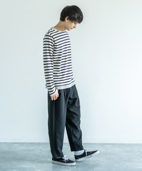 Audience(オーディエンス)の「【Upscape Audience】日本製/国産BSQボーダー度詰天竺ボートネックレイヤードカットソー(Tシャツ/カットソー・メンズ・ブラック×ホワイト/ホワイト/トップグレー/ネイビー/ホワイト×ネイビー/ブルー系その他/ブラック/カーキ/キナリ/ホワイト×ブルー/キャメル/サックスブルー/ターメリック/グレー×ホワイト/ホワイト×ブラック/ブラック系その他・M/L/XL)」の19枚目の写真