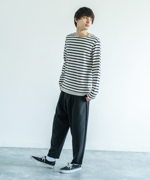 Audience(オーディエンス)の「【Upscape Audience】日本製/国産BSQボーダー度詰天竺ボートネックレイヤードカットソー(Tシャツ/カットソー・メンズ・ブラック×ホワイト/ホワイト/トップグレー/ネイビー/ホワイト×ネイビー/ブルー系その他/ブラック/カーキ/キナリ/ホワイト×ブルー/キャメル/サックスブルー/ターメリック/グレー×ホワイト/ホワイト×ブラック/ブラック系その他・M/L/XL)」の20枚目の写真