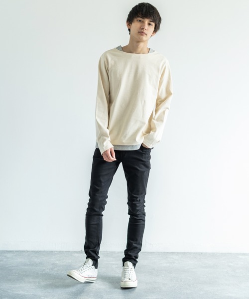 Audience(オーディエンス)の「【Upscape Audience】日本製/国産BSQボーダー度詰天竺ボートネックレイヤードカットソー(Tシャツ/カットソー・メンズ・ブラック×ホワイト/ホワイト/トップグレー/ネイビー/ホワイト×ネイビー/ブルー系その他/ブラック/カーキ/キナリ/ホワイト×ブルー/キャメル/サックスブルー/ターメリック/グレー×ホワイト/ホワイト×ブラック/ブラック系その他・M/L/XL)」の22枚目の写真