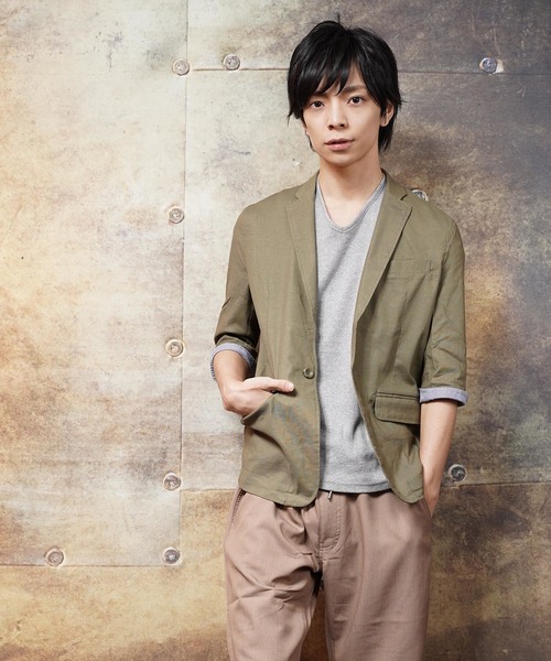 おしゃれスタ（オシャレスタ）の「コットンリネンストレッチ七分袖テーラードジャケット(IR) レディース メンズ（テーラードジャケット・メンズ・ブラック/ネイビー/カーキ/キナリ/ベージュ・M/L/XL）」の4枚目の写真