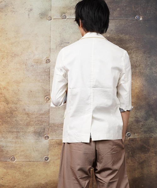 おしゃれスタ（オシャレスタ）の「コットンリネンストレッチ七分袖テーラードジャケット(IR) レディース メンズ（テーラードジャケット・メンズ・ブラック/ネイビー/カーキ/キナリ/ベージュ・M/L/XL）」の7枚目の写真