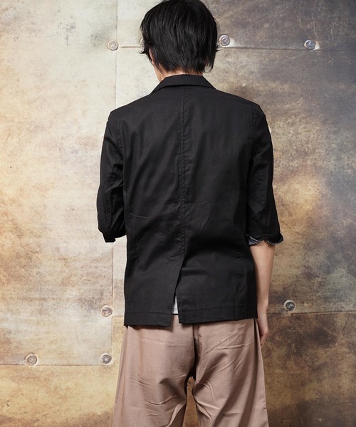 おしゃれスタ（オシャレスタ）の「コットンリネンストレッチ七分袖テーラードジャケット(IR) レディース メンズ（テーラードジャケット・メンズ・ブラック/ネイビー/カーキ/キナリ/ベージュ・M/L/XL）」の9枚目の写真