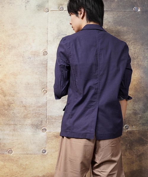 おしゃれスタ（オシャレスタ）の「コットンリネンストレッチ七分袖テーラードジャケット(IR) レディース メンズ（テーラードジャケット・メンズ・ブラック/ネイビー/カーキ/キナリ/ベージュ・M/L/XL）」の13枚目の写真