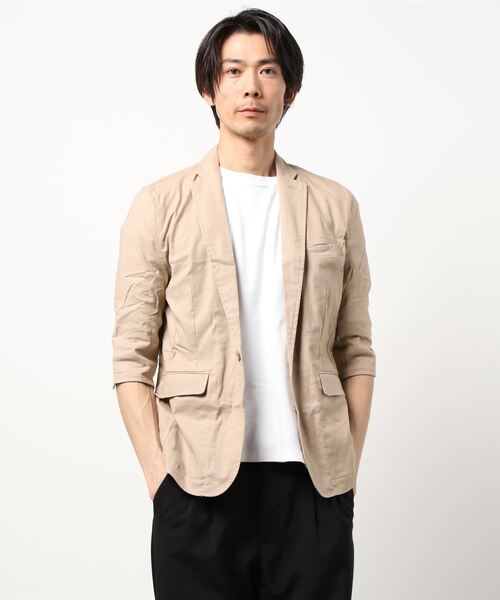 おしゃれスタ（オシャレスタ）の「コットンリネンストレッチ七分袖テーラードジャケット(IR) レディース メンズ（テーラードジャケット・メンズ・ブラック/ネイビー/カーキ/キナリ/ベージュ・M/L/XL）」の18枚目の写真
