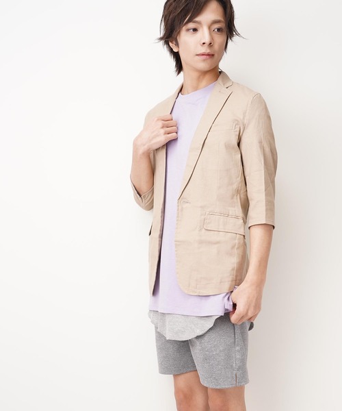 おしゃれスタ（オシャレスタ）の「コットンリネンストレッチ七分袖テーラードジャケット(IR) レディース メンズ（テーラードジャケット・メンズ・ブラック/ネイビー/カーキ/キナリ/ベージュ・M/L/XL）」の19枚目の写真