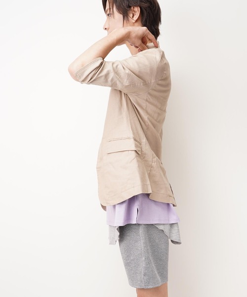 おしゃれスタ（オシャレスタ）の「コットンリネンストレッチ七分袖テーラードジャケット(IR) レディース メンズ（テーラードジャケット・メンズ・ブラック/ネイビー/カーキ/キナリ/ベージュ・M/L/XL）」の20枚目の写真