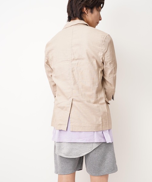 おしゃれスタ（オシャレスタ）の「コットンリネンストレッチ七分袖テーラードジャケット(IR) レディース メンズ（テーラードジャケット・メンズ・ブラック/ネイビー/カーキ/キナリ/ベージュ・M/L/XL）」の21枚目の写真