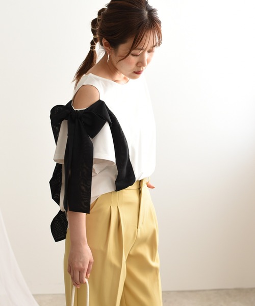 LHELBIE（レルビエ）の「ショルダーカットサイドラインアシメリボントップス（その他トップス・レディース・ブラック/オフホワイト/サックスブルー/カーキ/ブラウン/ベージュ・M）」の22枚目の写真