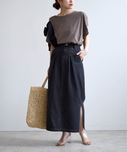 LHELBIE（レルビエ）の「ショルダーカットサイドラインアシメリボントップス（その他トップス・レディース・ブラック/オフホワイト/サックスブルー/カーキ/ブラウン/ベージュ・M）」の13枚目の写真