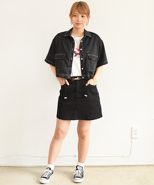 PairPair（ペアペア）の「配色ステッチポケット付きドロストシャツ（シャツ/ブラウス・レディース・ブラック/ベージュ・FREE）」の5枚目の写真