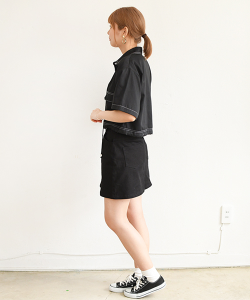 PairPair（ペアペア）の「配色ステッチポケット付きドロストシャツ（シャツ/ブラウス・レディース・ブラック/ベージュ・FREE）」の6枚目の写真