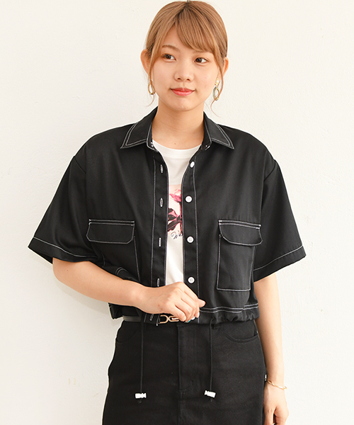 PairPair（ペアペア）の「配色ステッチポケット付きドロストシャツ（シャツ/ブラウス・レディース・ブラック/ベージュ・FREE）」の8枚目の写真