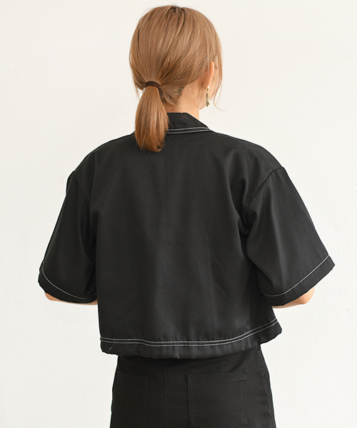 PairPair（ペアペア）の「配色ステッチポケット付きドロストシャツ（シャツ/ブラウス・レディース・ブラック/ベージュ・FREE）」の10枚目の写真