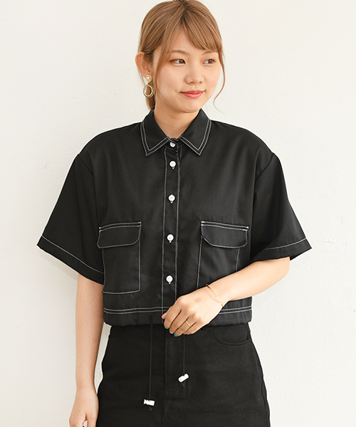 PairPair（ペアペア）の「配色ステッチポケット付きドロストシャツ（シャツ/ブラウス・レディース・ブラック/ベージュ・FREE）」の11枚目の写真