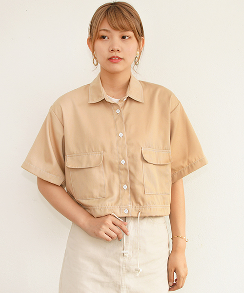 PairPair（ペアペア）の「配色ステッチポケット付きドロストシャツ（シャツ/ブラウス・レディース・ブラック/ベージュ・FREE）」の18枚目の写真