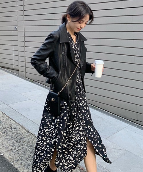 Gossip ロサンゼルス ゴシップロサンゼルス の スリット入りダルメシアン柄ロングワンピース Vsn Ama ワンピース Wear