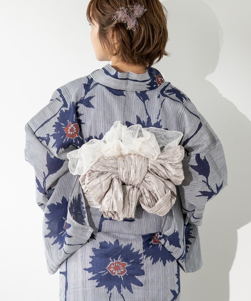 ゆかた館グレース（ユカタカングレース）の「兵児帯 (close)（和装小物・レディース・レッド/ブラック/ネイビー/パープル/コーラルピンク/エメラルド/マスタード/ワインレッド/ライトイエロー/オレンジ/ブルー/サックスブルー/ピンク/ホワイト/グリーン/ブラウン/ライトグレー/ラベンダー/ターメリック/グレイッシュベージュ・FREE）」の3枚目の写真