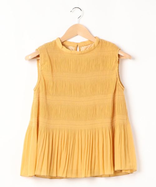 KOBE LETTUCE（コウベレタス）の「マジョリカプリーツスタンドネックーブフレアトップス（シャツ/ブラウス・レディース・イエロー/アイボリー/ピンク系その他/ブラック・FREE）」の6枚目の写真