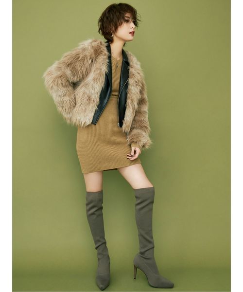 GYDA(ジェイダ)の「インストームニーハイブーツ(ブーツ・レディース・ブラック/ベージュ・SMALL/MEDIUM/LARGE)」の7枚目の写真