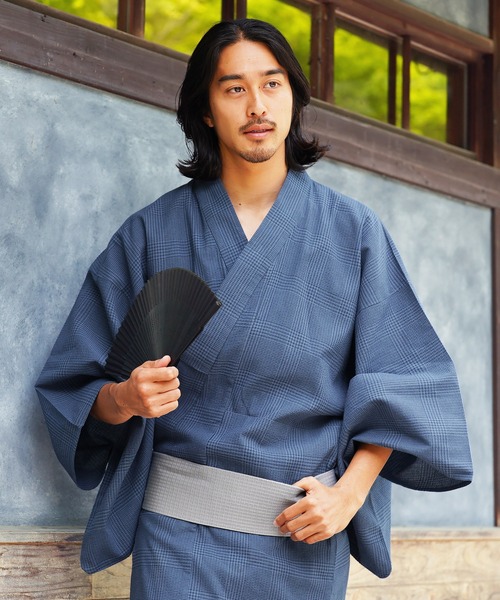 浴衣生地　6点セット セール】浴衣 メンズ 6点 セット【 浴衣＋帯＋腰帯＋下駄＋扇子＋信玄