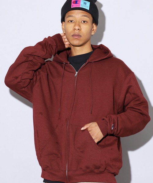 パーカー 「champion」 チャンピオン ライト裏起毛 ジップパーカー フーディー ワンポイント オーバーサイズ レディース メンズ Champion（チャンピオン）の「△【champion】 チャンピオン