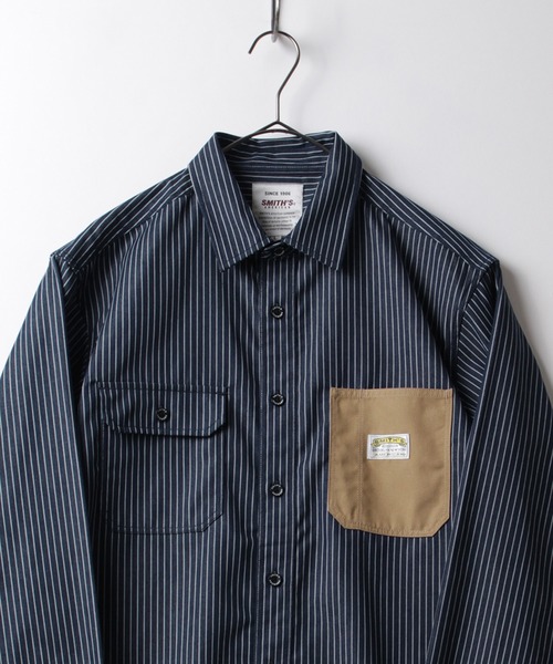 SMITH'S(スミス)の「【SMITH'S/スミス】 ツイルワークシャツ 切替ポケット /オーバーシャツ ジャケット(シャツ/ブラウス・メンズ・ネイビー/ブラック/オフホワイト/ベージュ・L/M/XL)」の4枚目の写真
