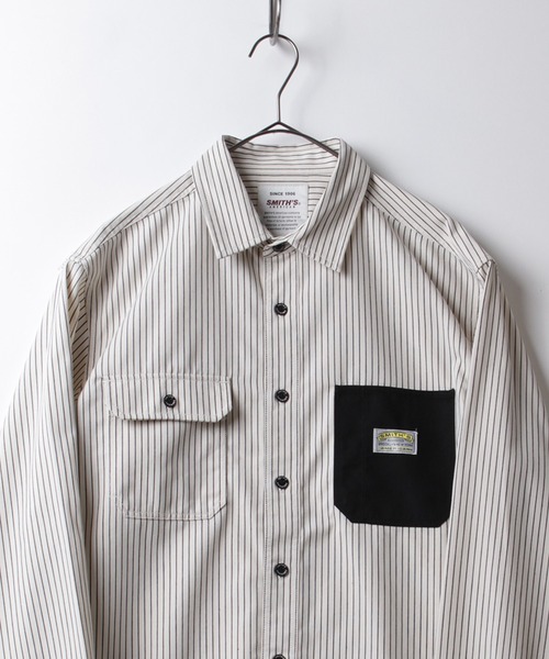 SMITH'S(スミス)の「【SMITH'S/スミス】 ツイルワークシャツ 切替ポケット /オーバーシャツ ジャケット(シャツ/ブラウス・メンズ・ネイビー/ブラック/オフホワイト/ベージュ・L/M/XL)」の2枚目の写真