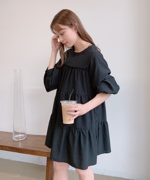 VANNIE U（ヴァニーユー）の「ティアードボリュームブラウスワンピース（ワンピース・レディース・ホワイト/ブラック/ミント・FREE）」の3枚目の写真