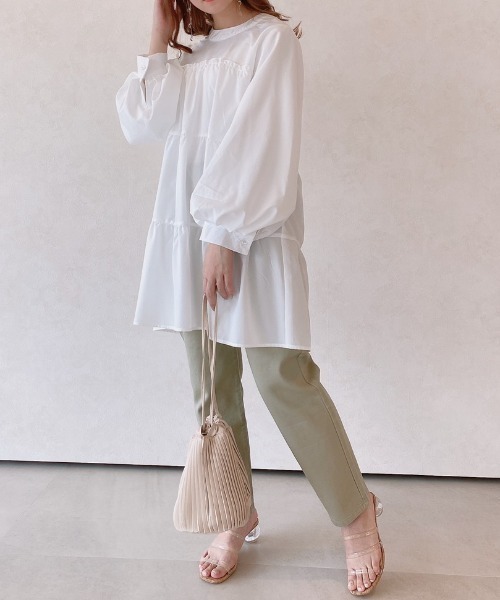 VANNIE U（ヴァニーユー）の「ティアードボリュームブラウスワンピース（ワンピース・レディース・ホワイト/ブラック/ミント・FREE）」の19枚目の写真