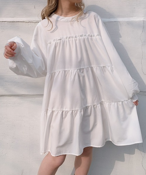 VANNIE U（ヴァニーユー）の「ティアードボリュームブラウスワンピース（ワンピース・レディース・ホワイト/ブラック/ミント・FREE）」の6枚目の写真