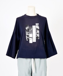 スタンドカラー　プリントTシャツ