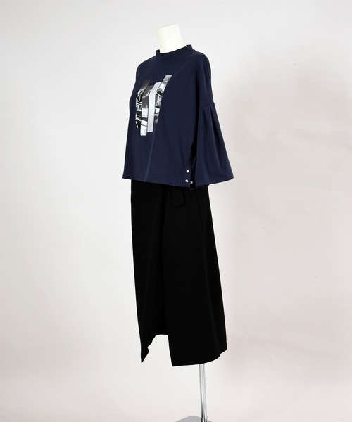 BDONNA（ビドンナ）の「スタンドカラー　プリントTシャツ（Tシャツ/カットソー・レディース・ライトグレー/ネイビー/ホワイト・MEDIUM）」の4枚目の写真