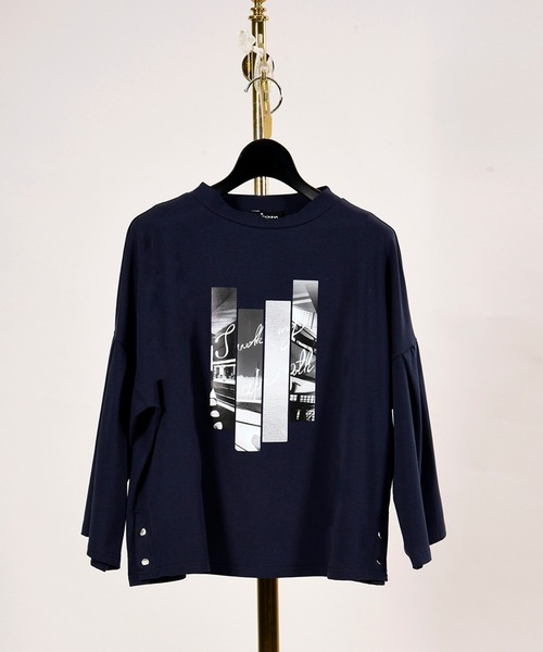 BDONNA（ビドンナ）の「スタンドカラー　プリントTシャツ（Tシャツ/カットソー・レディース・ライトグレー/ネイビー/ホワイト・MEDIUM）」の18枚目の写真