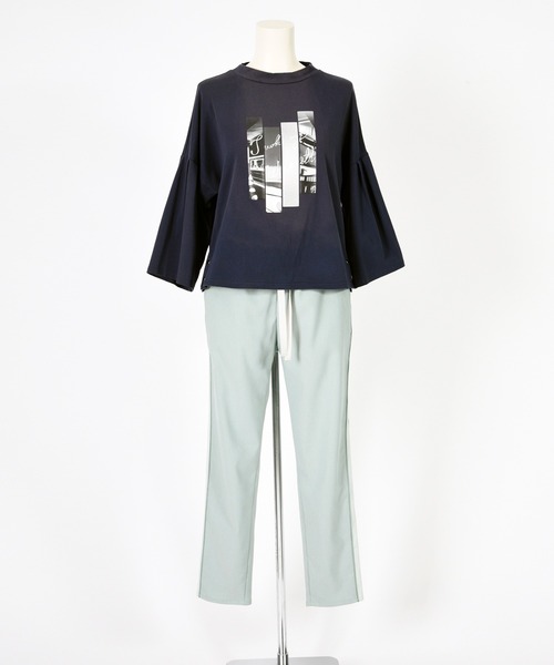 BDONNA（ビドンナ）の「スタンドカラー　プリントTシャツ（Tシャツ/カットソー・レディース・ライトグレー/ネイビー/ホワイト・MEDIUM）」の7枚目の写真