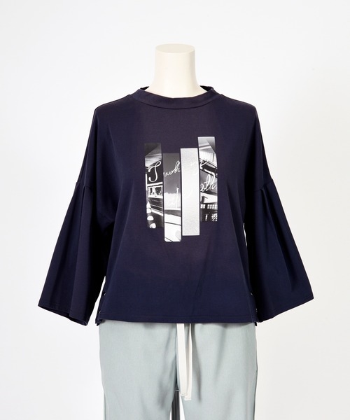 BDONNA（ビドンナ）の「スタンドカラー　プリントTシャツ（Tシャツ/カットソー・レディース・ライトグレー/ネイビー/ホワイト・MEDIUM）」の9枚目の写真