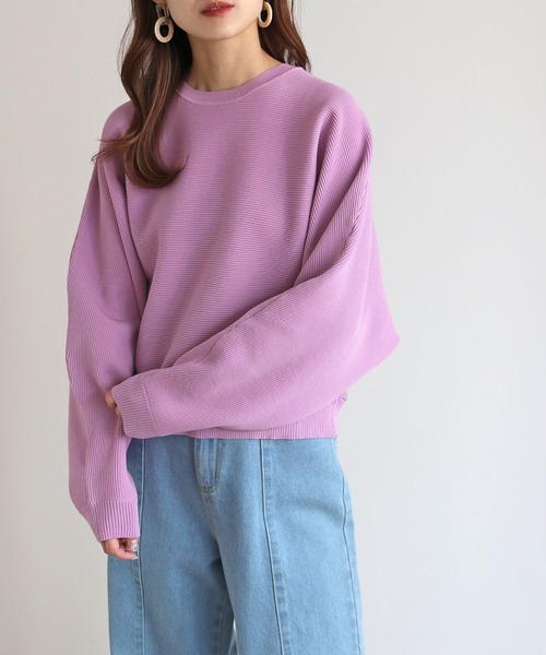 HER CLOSET(ハークローゼット)の「【shemoshelly】ドルマンスリーブダンボールニット(ニット/セーター・レディース・ライトグレー/ブラック/サックスブルー/ライトパープル/グレイッシュベージュ・M)」の11枚目の写真