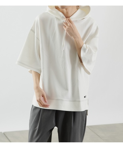 COLONY 2139(コロニートゥーワンスリーナイン)の「エアリーダンボール半袖パーカー(パーカー・メンズ・ホワイト/ブラック/サックスブルー・MEDIUM/LARGE)」の1枚目の写真