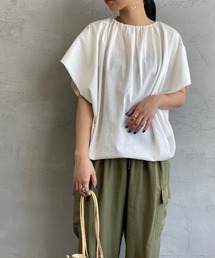 [mizuiro ind/ミズイロインド] ネックギャザー プルオーバーTシャツ
