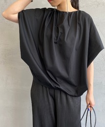 [mizuiro ind/ミズイロインド] ネックギャザー プルオーバーTシャツ