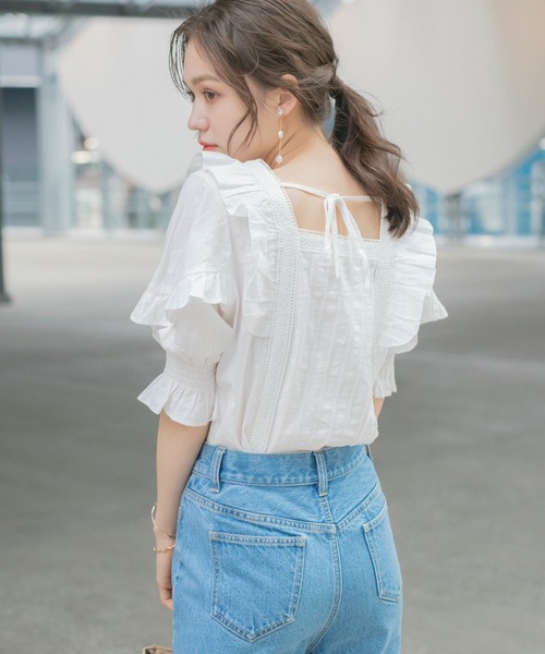 Heather（ヘザー）の「コットンフリル半袖ブラウス　948903（シャツ/ブラウス・レディース・ホワイト/ブラック/グレー系/オレンジ/ブラック系その他/ホワイト系その他/ミント/ブラック系/オフホワイト・FREE）」の3枚目の写真