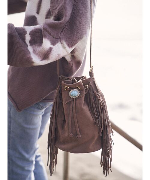 To the sea（トゥーザシー）の「コンチョフリンジ巾着バック（ショルダーバッグ・レディース・ベージュ/ブラウン/アイボリー・FREE）」の4枚目の写真