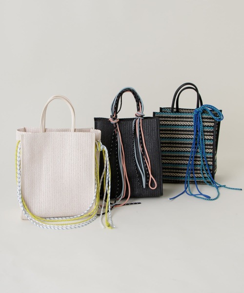 Kastane（カスタネ）の「コード紐付きジュートバッグ（ショルダーバッグ・レディース・ホワイト/ブラック/ブルー・FREE）」の8枚目の写真