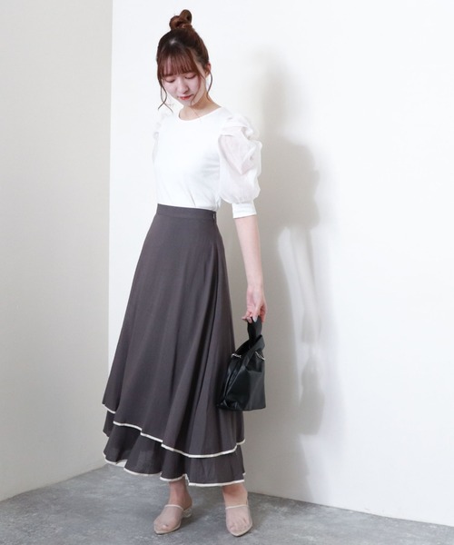 archives（アルシーヴ）の「パイピングティアードスカート（スカート・レディース・チャコールグレー/アイボリー/グレイッシュベージュ・MEDIUM）」の13枚目の写真