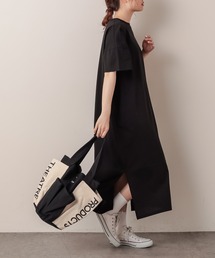 PUAL CE CIN | 【Du noir】ロゴ刺繍シルケットカットワンピース(Tシャツ/カットソー)